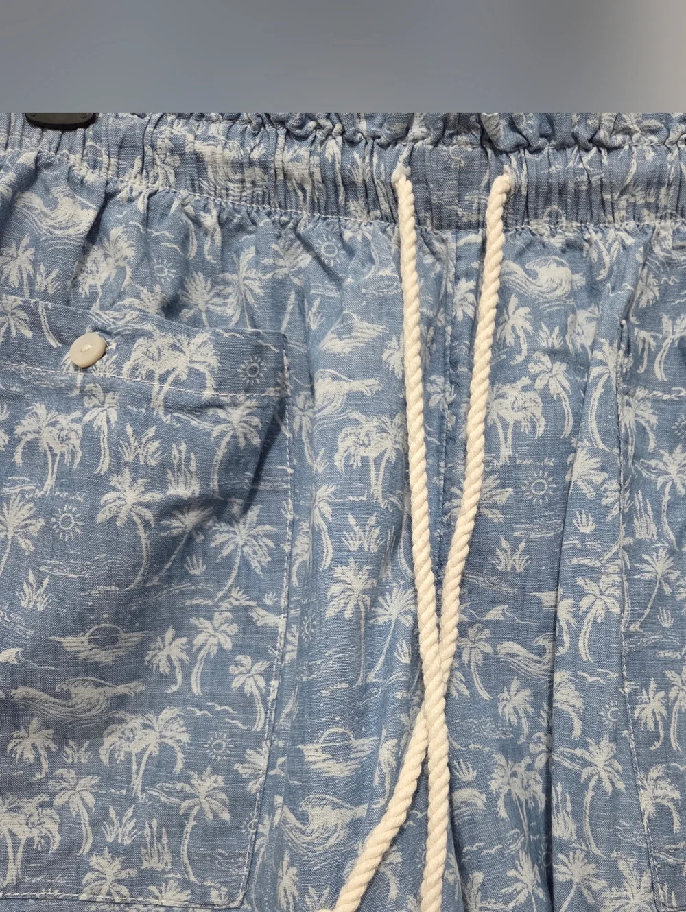 American Eagle Blue Tropical Print Pull-On Cotton Women Beach Shorts Size Large - Picture 5 of 12